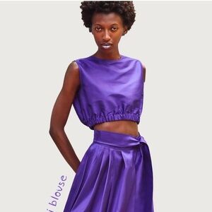 è lei purple satin crop top, XS